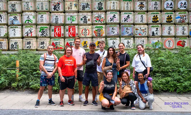 Backpacking Tours group photo on their first day together in Tokyo