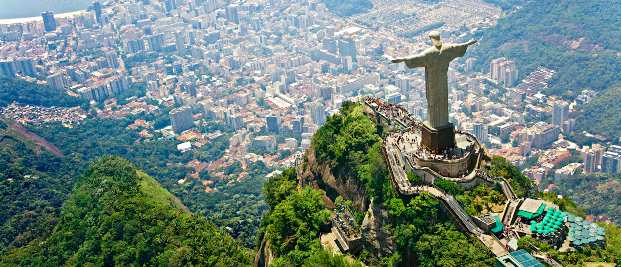 The iconic Christ the Redeemer statue stands tall above the vibrant city of Rio de Janeiro.