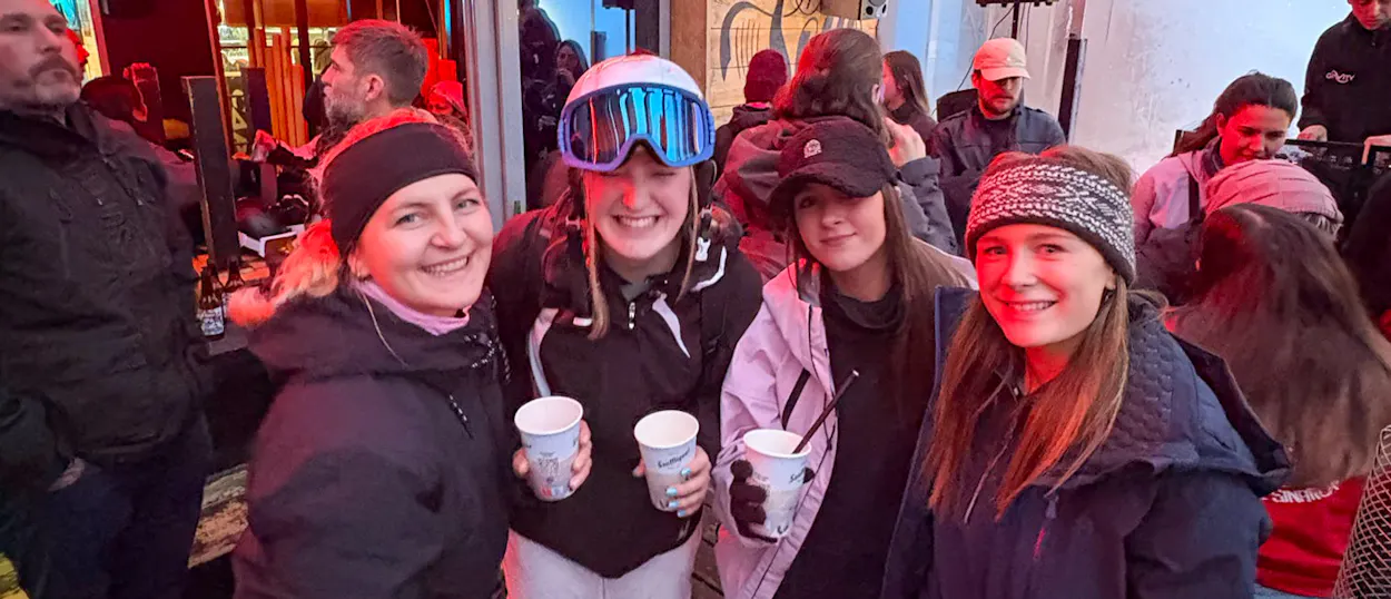 Crew celebrating the first apres ski session in Bansko