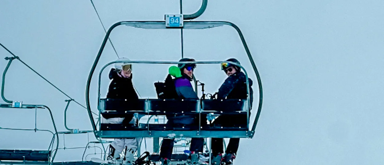 Ski lift ride up the Bansko mountain on day five of the trip