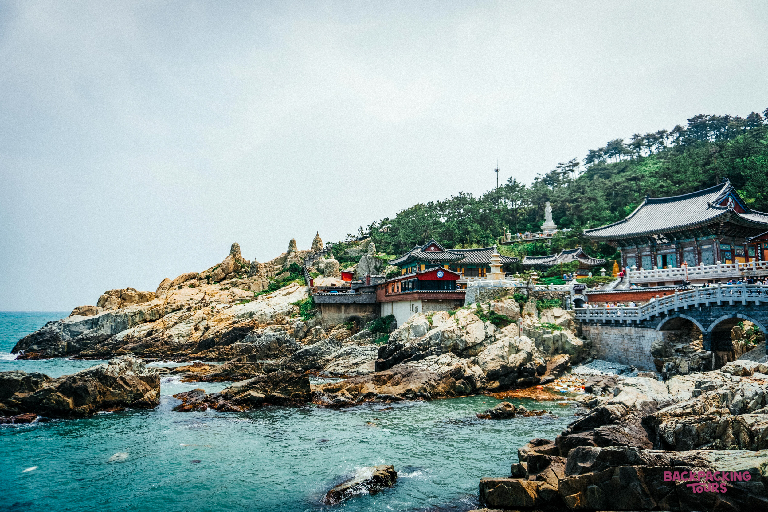 Haedong Yonggungsa Temple, a beautiful coastal temple nestled among rocky cliffs by the sea in Busan.